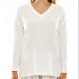 Cream Cotton V Neck Long PJ shirt