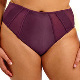Purple high-waisted bikini bottom on a white background