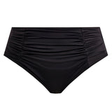 Black high-waisted bikini bottom on a white background