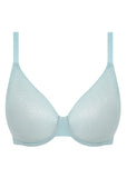 A light blue underwire bra with a subtle textured pattern, shown against a plain white background.