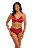 Woman wearing a red bikini set on a white background