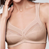 Beige bra worn by a model on a plain background