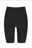 Black bike swim shorts on a white background