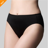 Black underwear worn by a person on a gray background