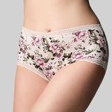 Floral-patterned underwear on a gray background