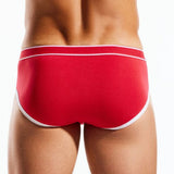 Red men's underwear with white trim on a white background