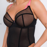 Curvy Kate Elementary Plunge Bodysuit Black/Pink