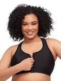 Glamorise Zip Up Front-Closure Sports Bra Black