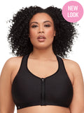 Glamorise Zip Up Front-Closure Sports Bra Black