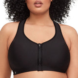 Glamorise Zip Up Front-Closure Sports Bra Black