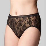 Black lace underwear on a neutral background
