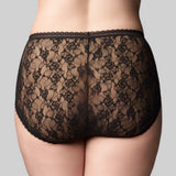 Black lace underwear on a plain background