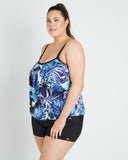 Blouson Top Tankini Black Palms