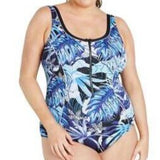 Zip Front Swimsuit Black Palms